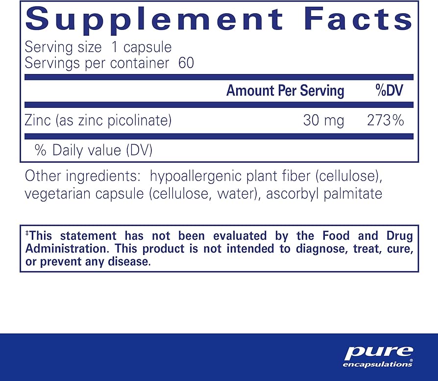 Zinc 30 Pure Encapsulations Supp Facts