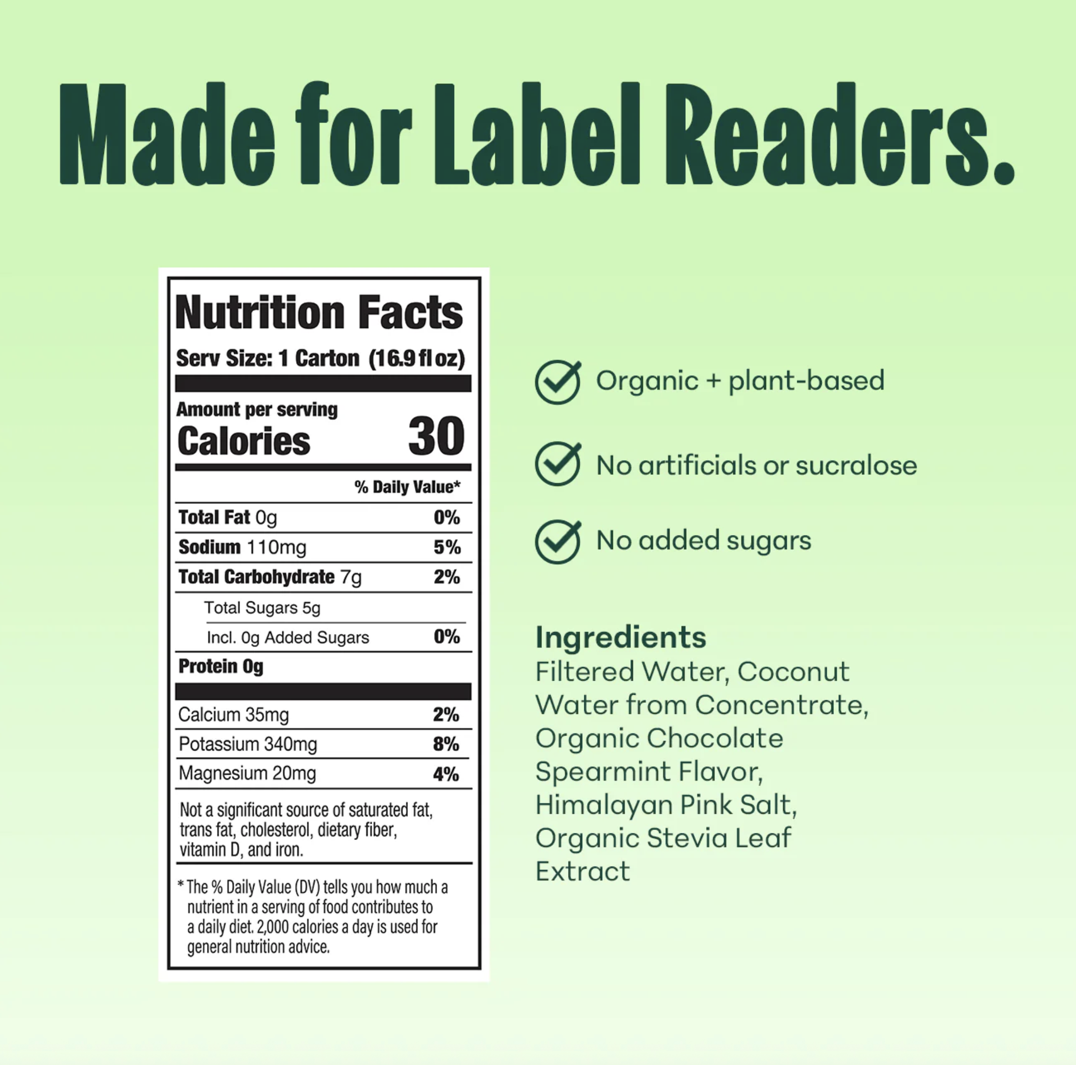 Nooma Chocolate Mint Nutrition Label