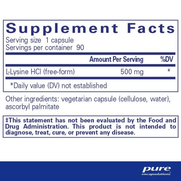 Pure Encapsulations L-Lysine Supp Facts