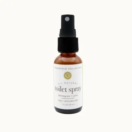 toilet spray lemongrass+pine in a 1oz amber glass spray bottle
