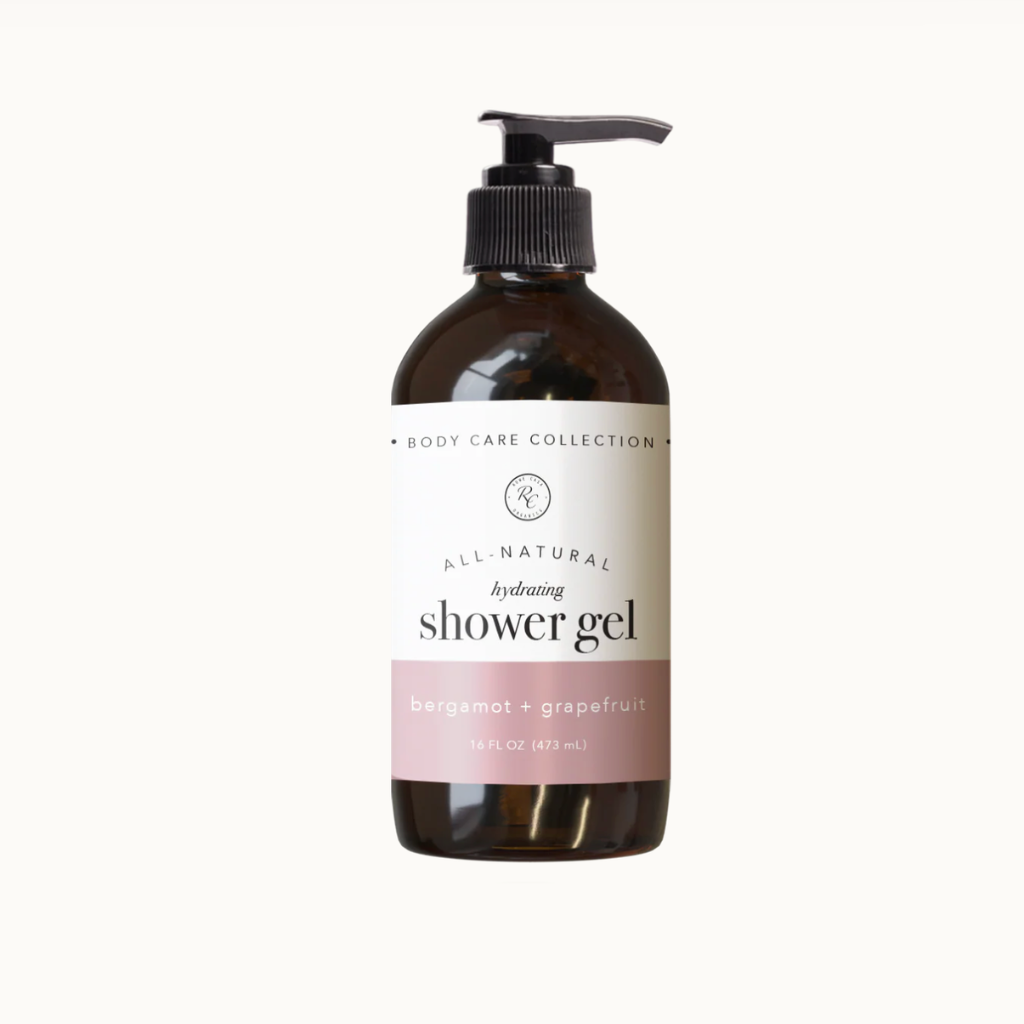 Shower Gel Rowe Casa Bergamot + Grapefruit in a glass pump bottle with a pump top