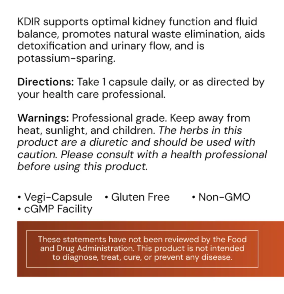 KDIR Systemic Formulas directions for use label