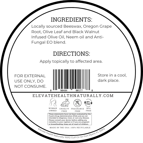 Fungal Salve 2oz Tin Circle Product Label