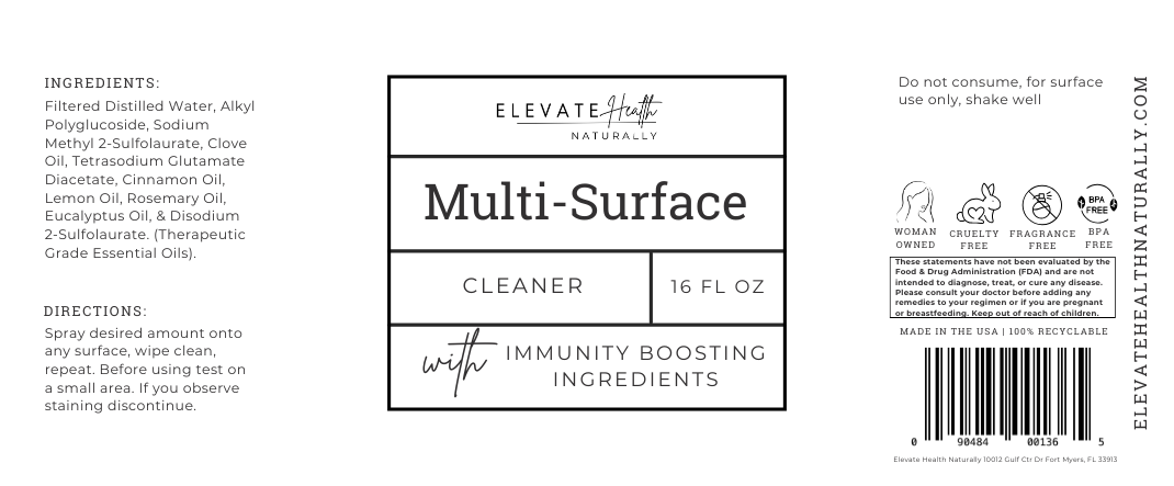 Multi Surface Cleaner 16oz glass amber bottle product label