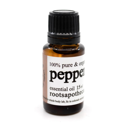 bottle of organic peppermint essential oil