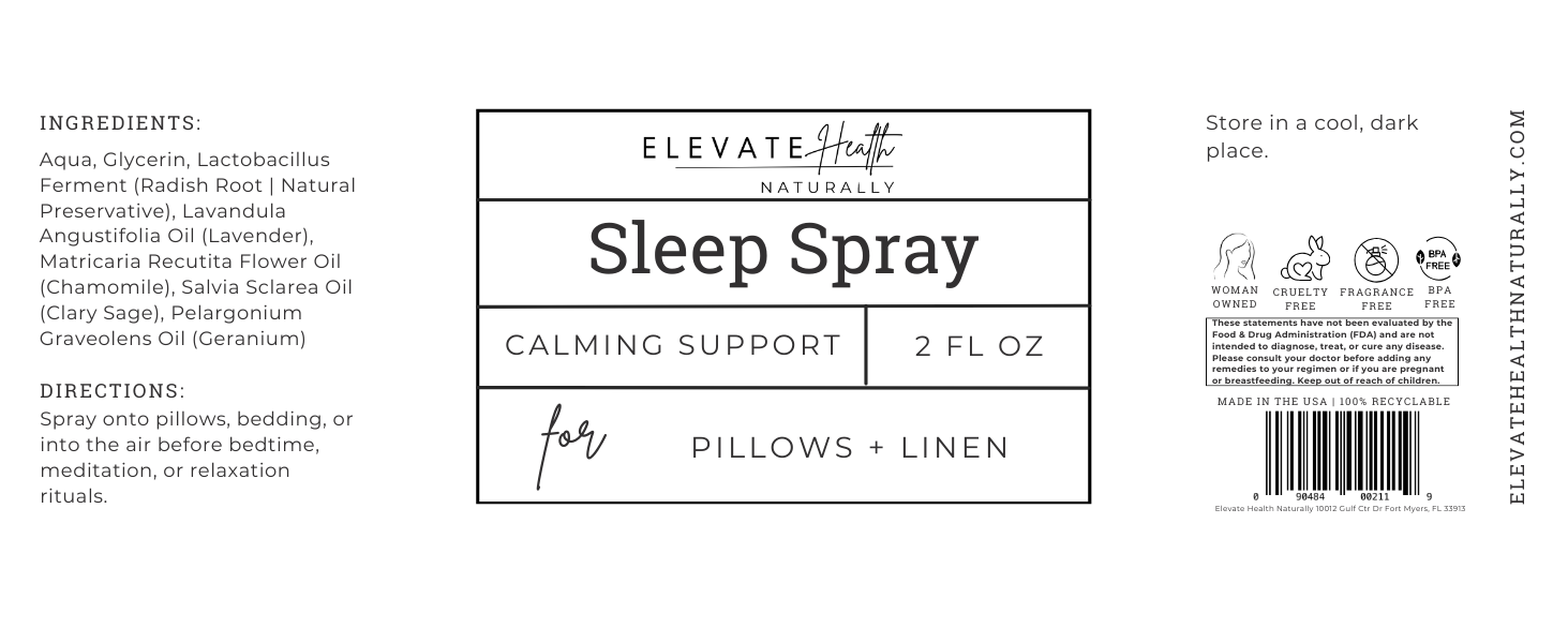 Sleep Spray 2 oz amber glass spray top bottle product label