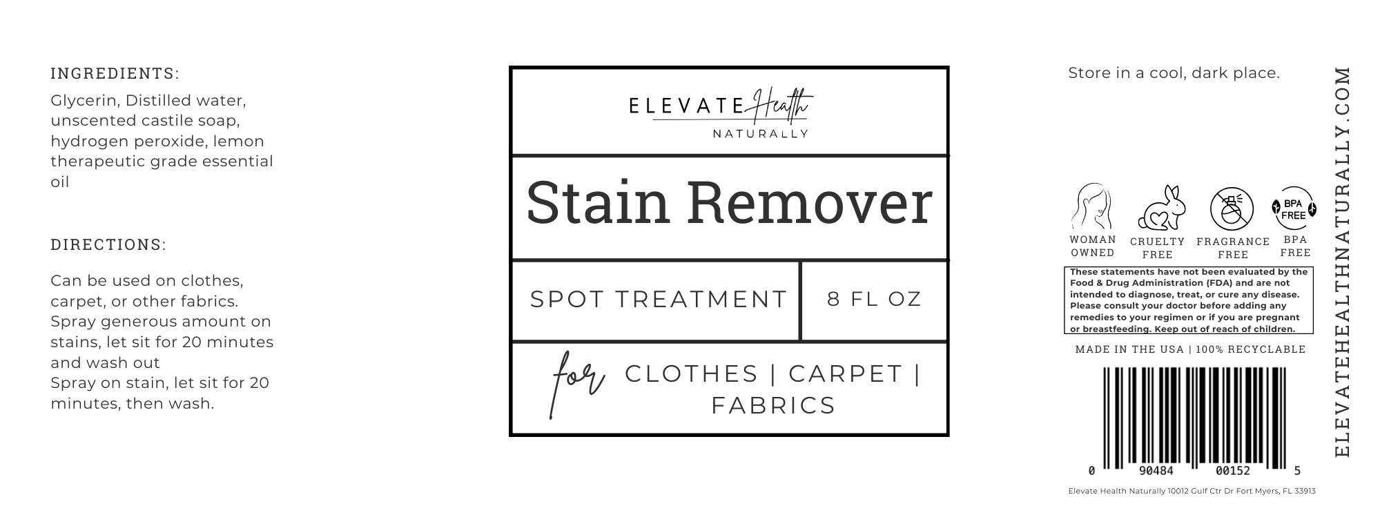 Stain Remover 8oz glass amber bottle product label