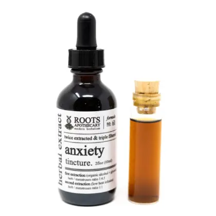 bottle of anxiety tincture with vial next to it