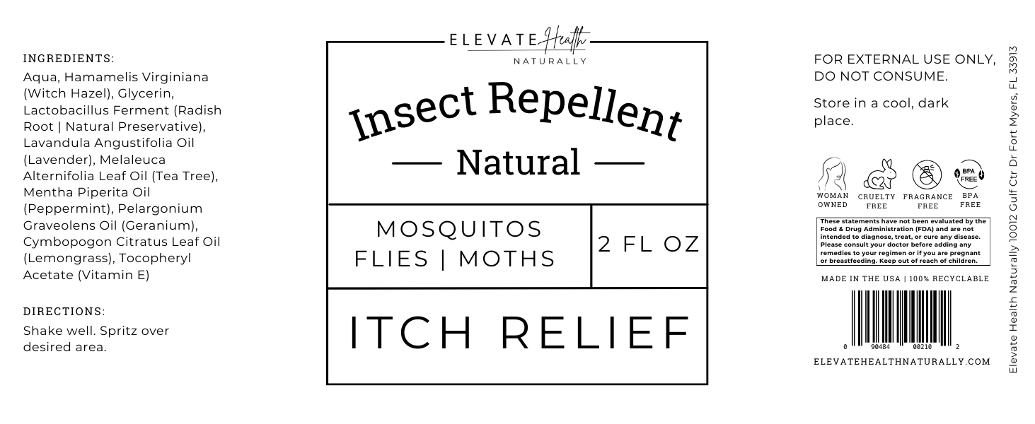 Insect Repellent 2 oz amber glass spray top bottle product label