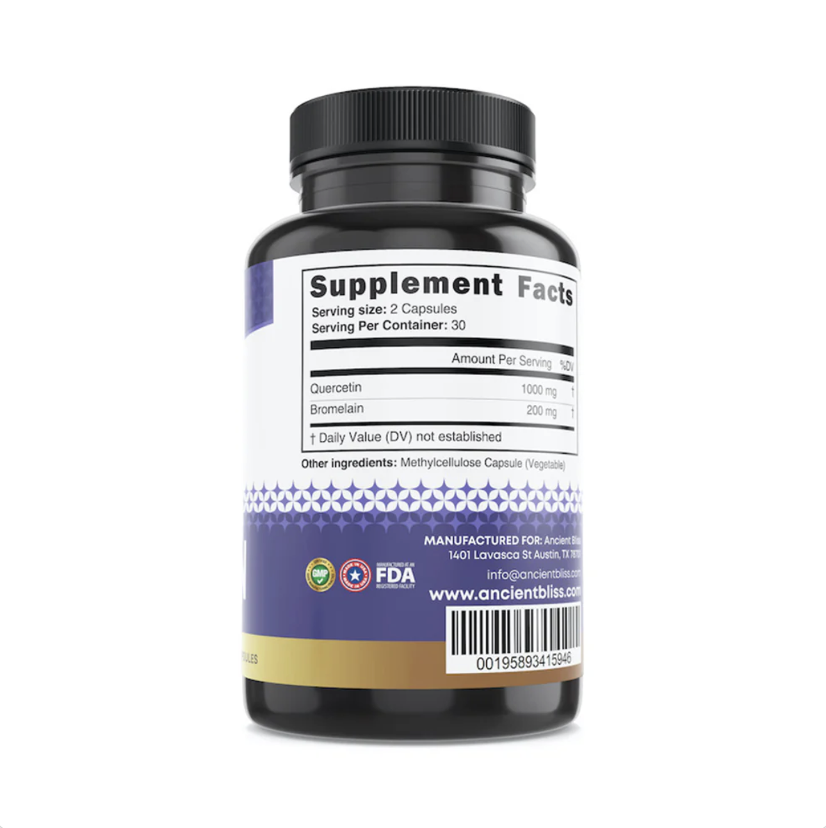 Quercetin | Ancient Bliss supplement facts label