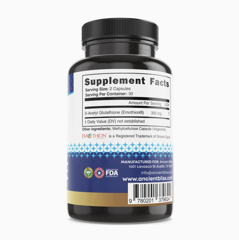Glutathione | Ancient Bliss supplement facts label