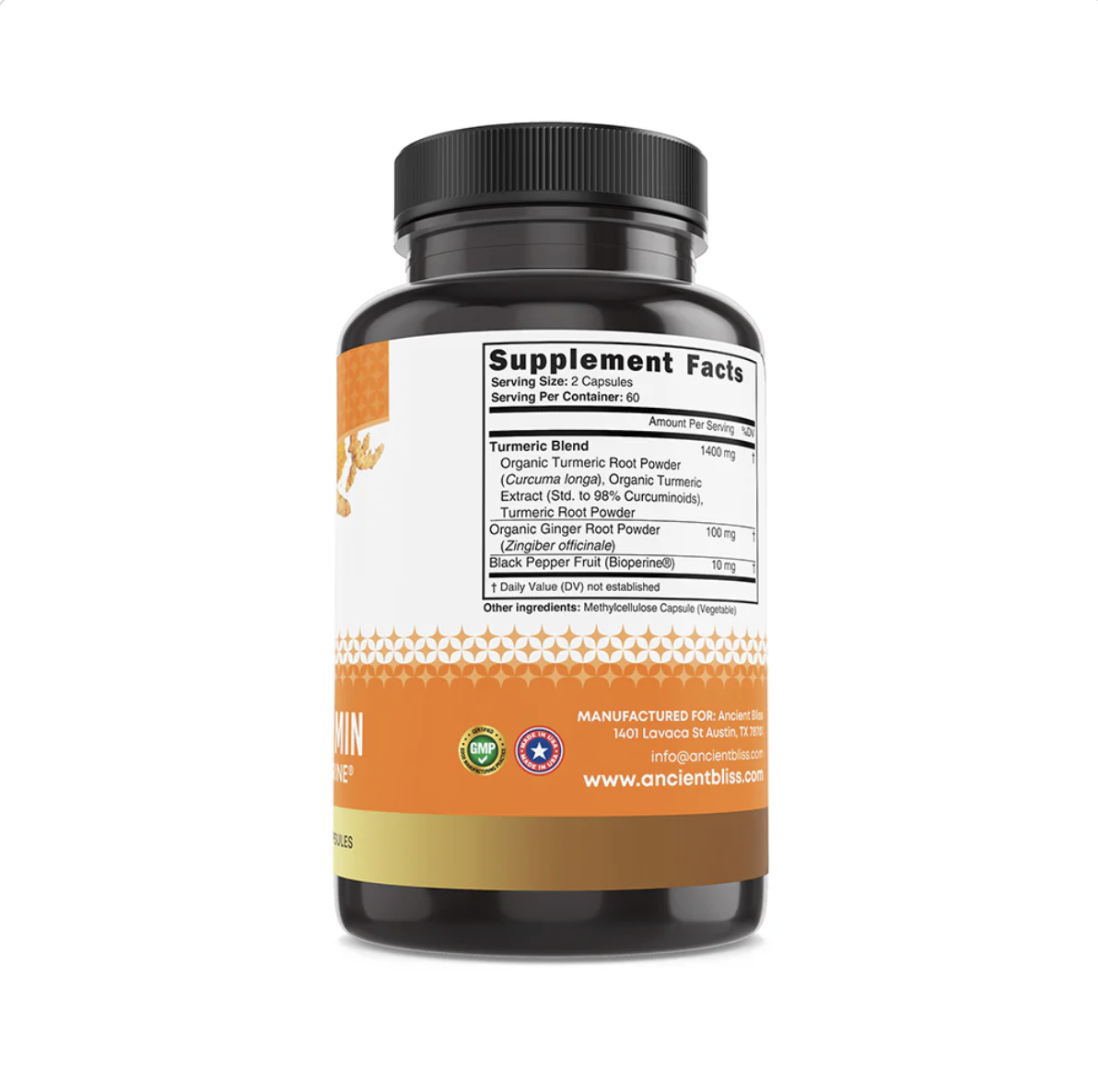 Turmeric Curcumin | Ancient Bliss supplement facts label