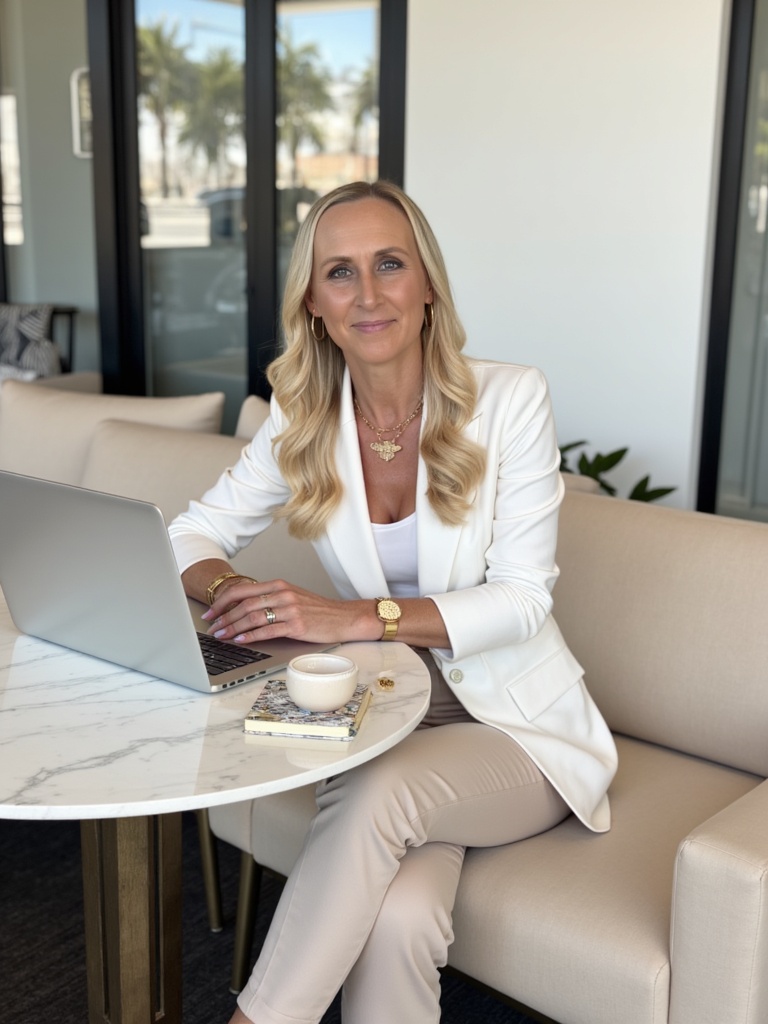 woman sitting at a table with a laptop