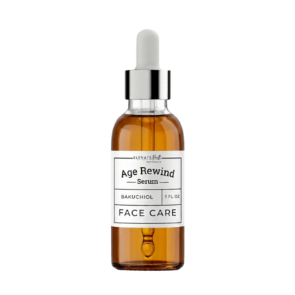 Age Rewind Serum in a 2oz glass dropper bottle showing product label