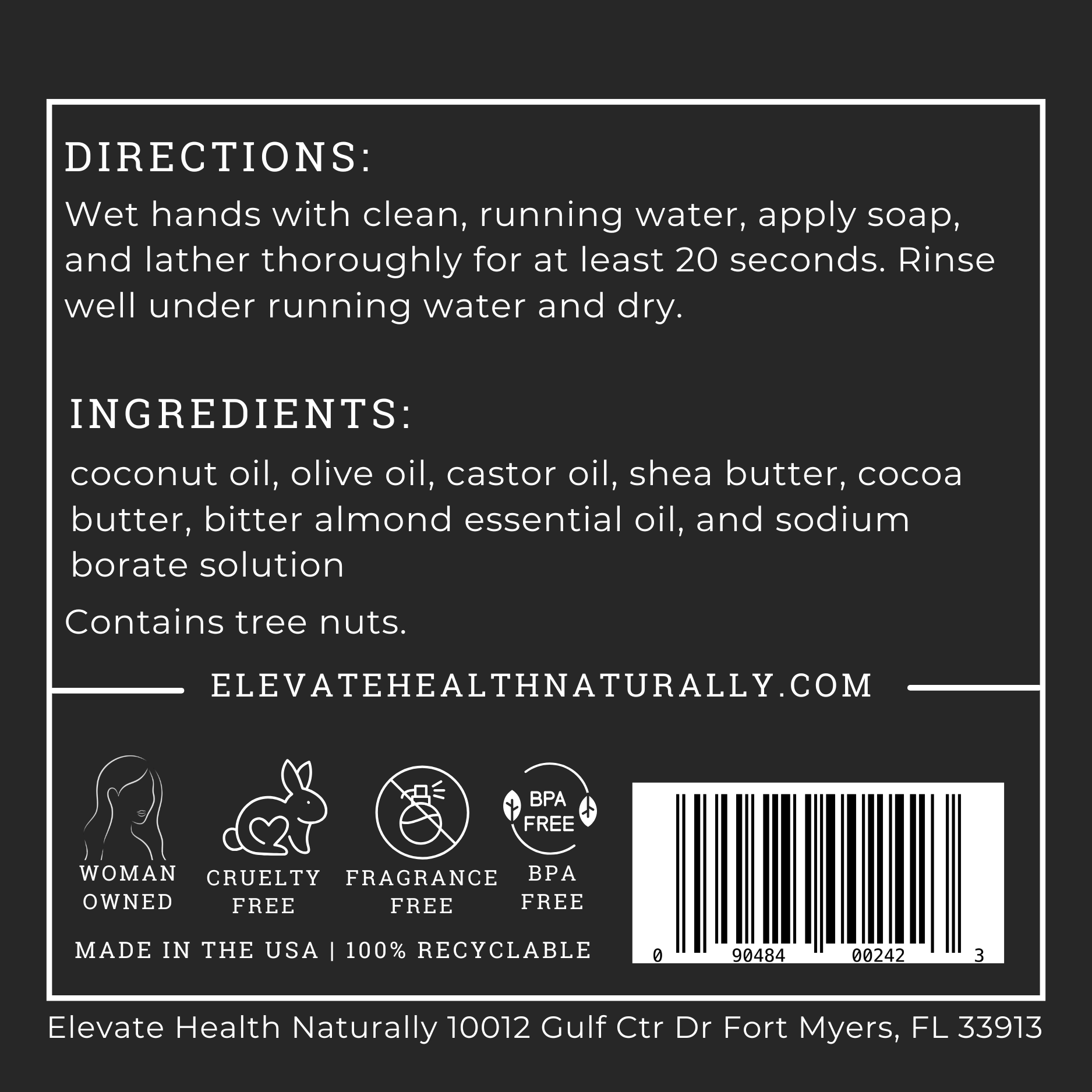 Almond Foaming Hand Soap directions and ingredient label