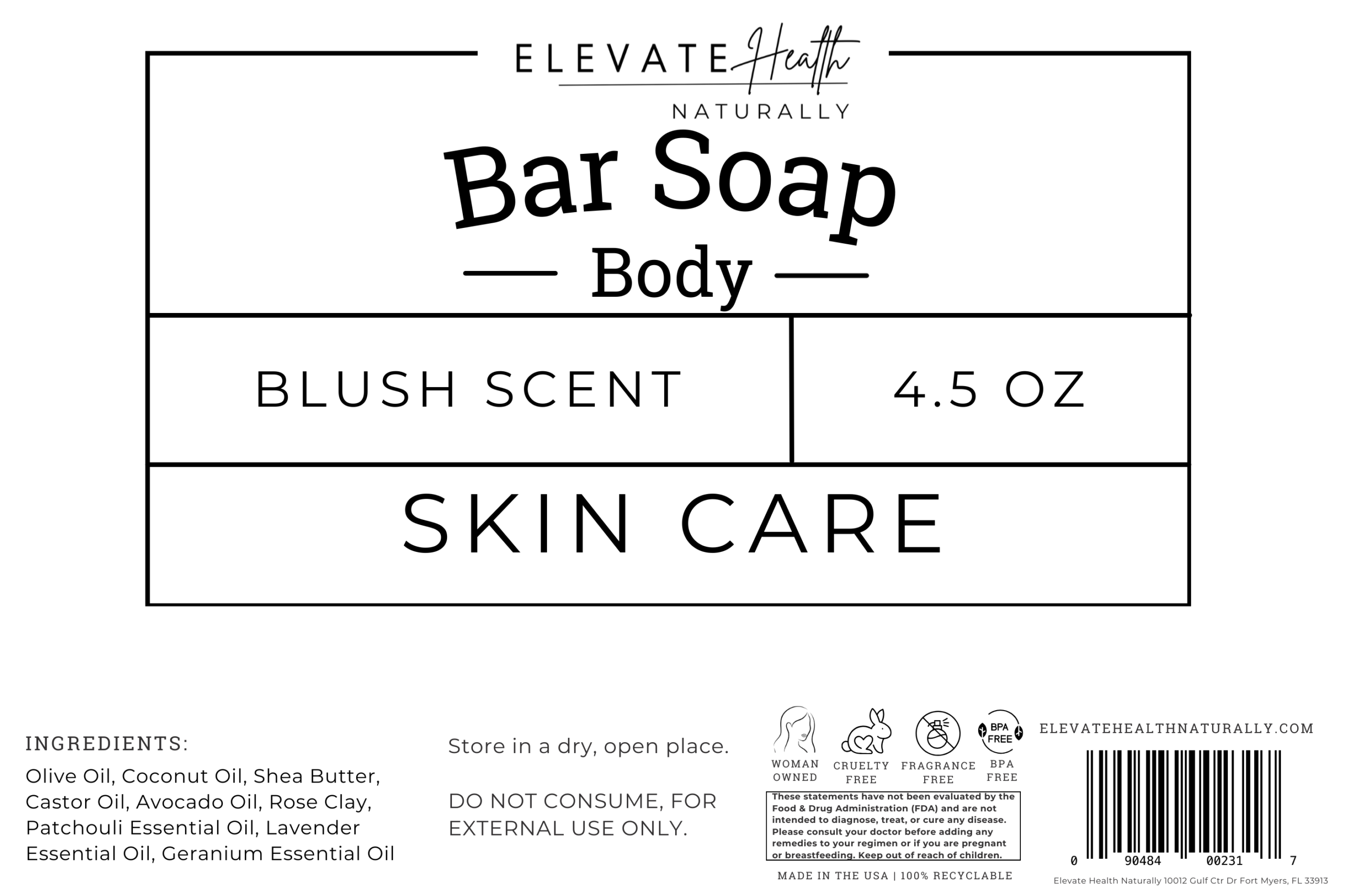 Bar Soap (Blush Scent) product label