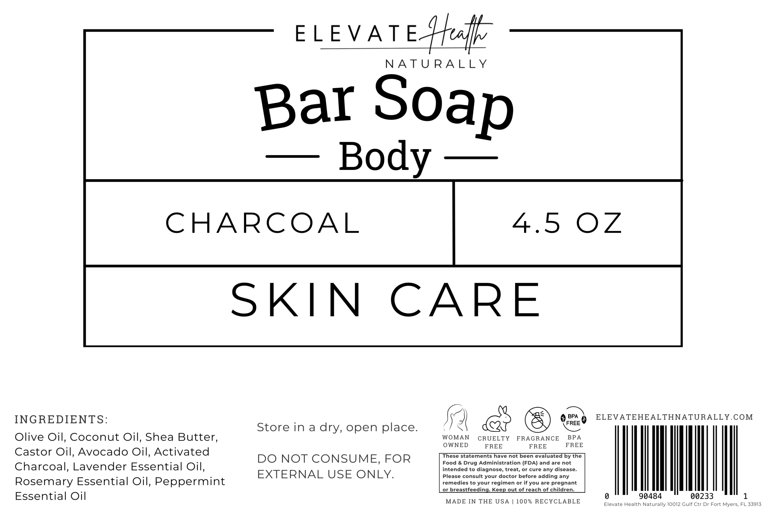 Bar Soap (Charcoal) product label