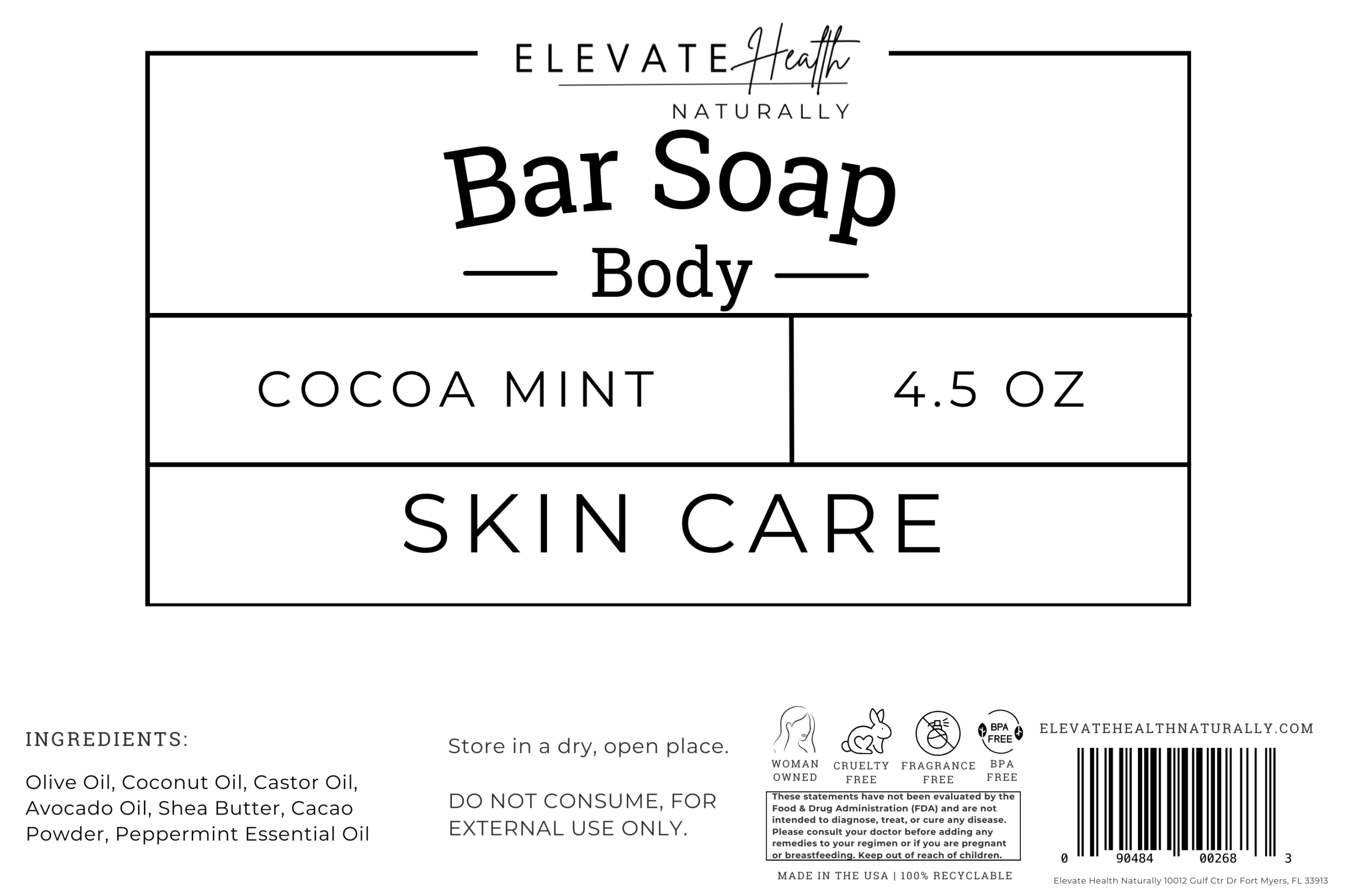 Bar Soap (Cocoa Mint) product label