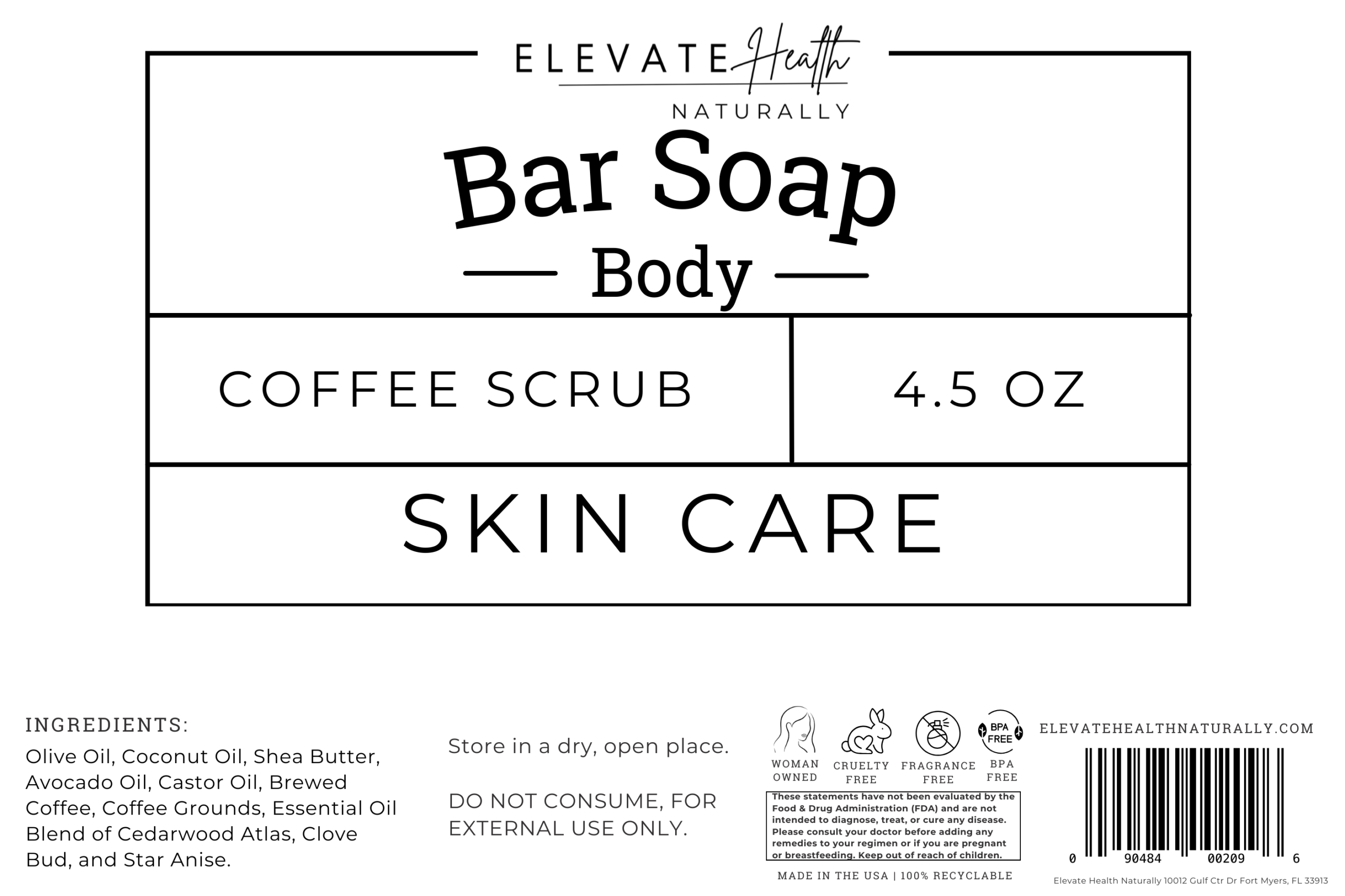 Bar Soap (Coffee Scrub) product label