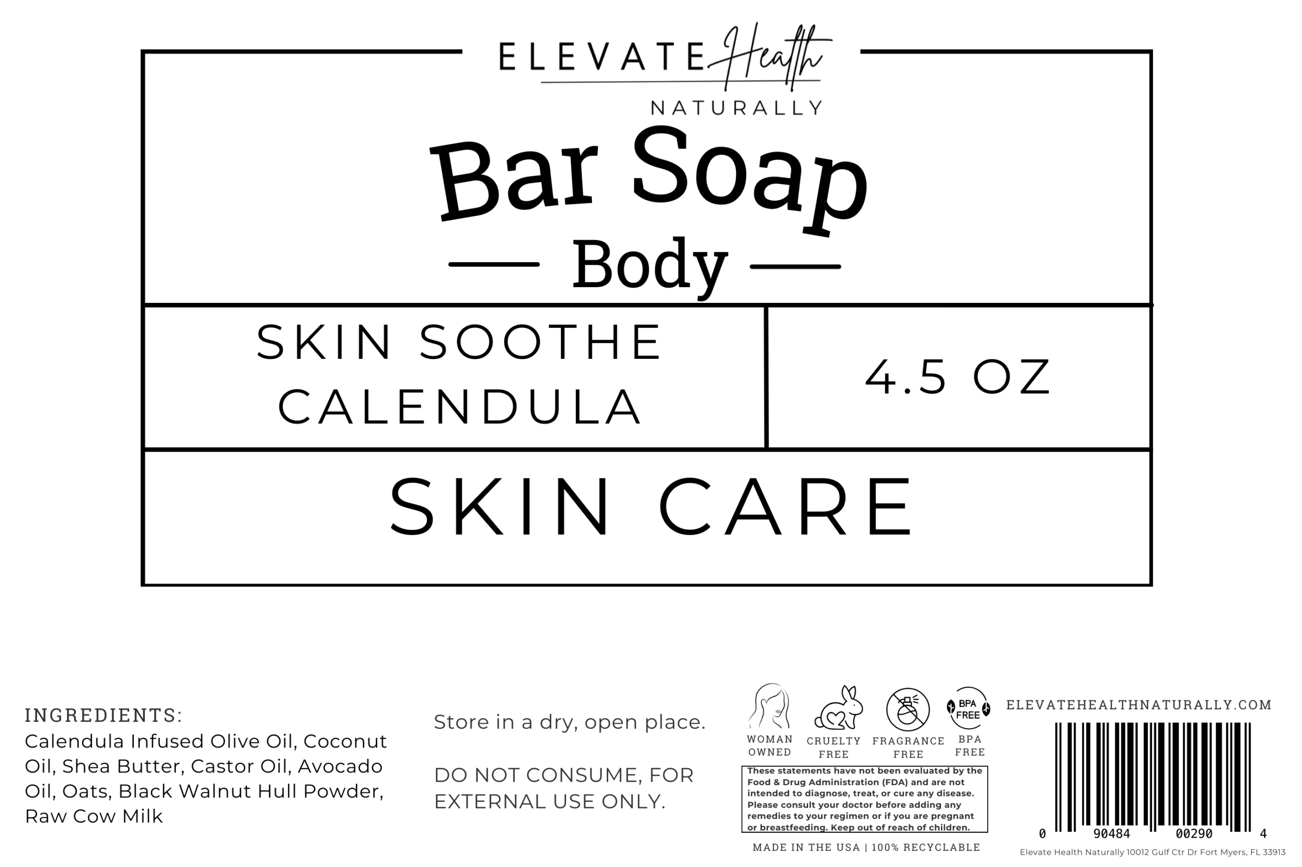 Bar Soap (Skin Soothe Calendula) product label