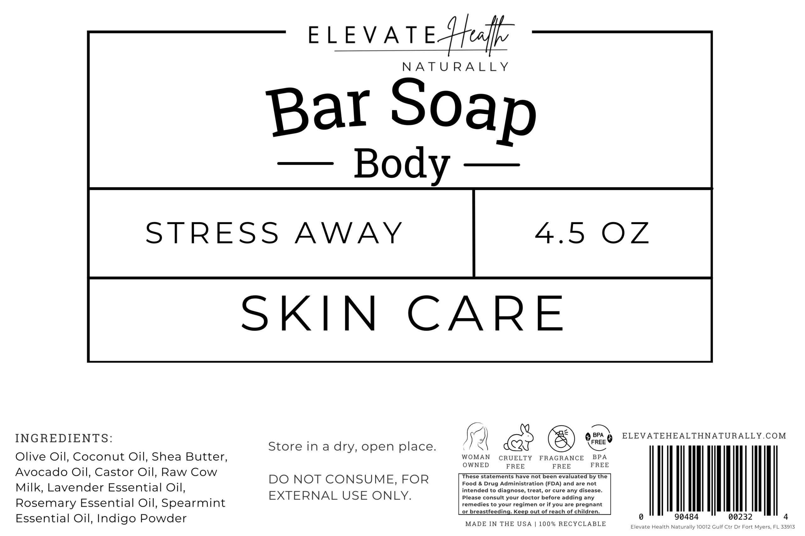 Bar Soap Stress Away product label