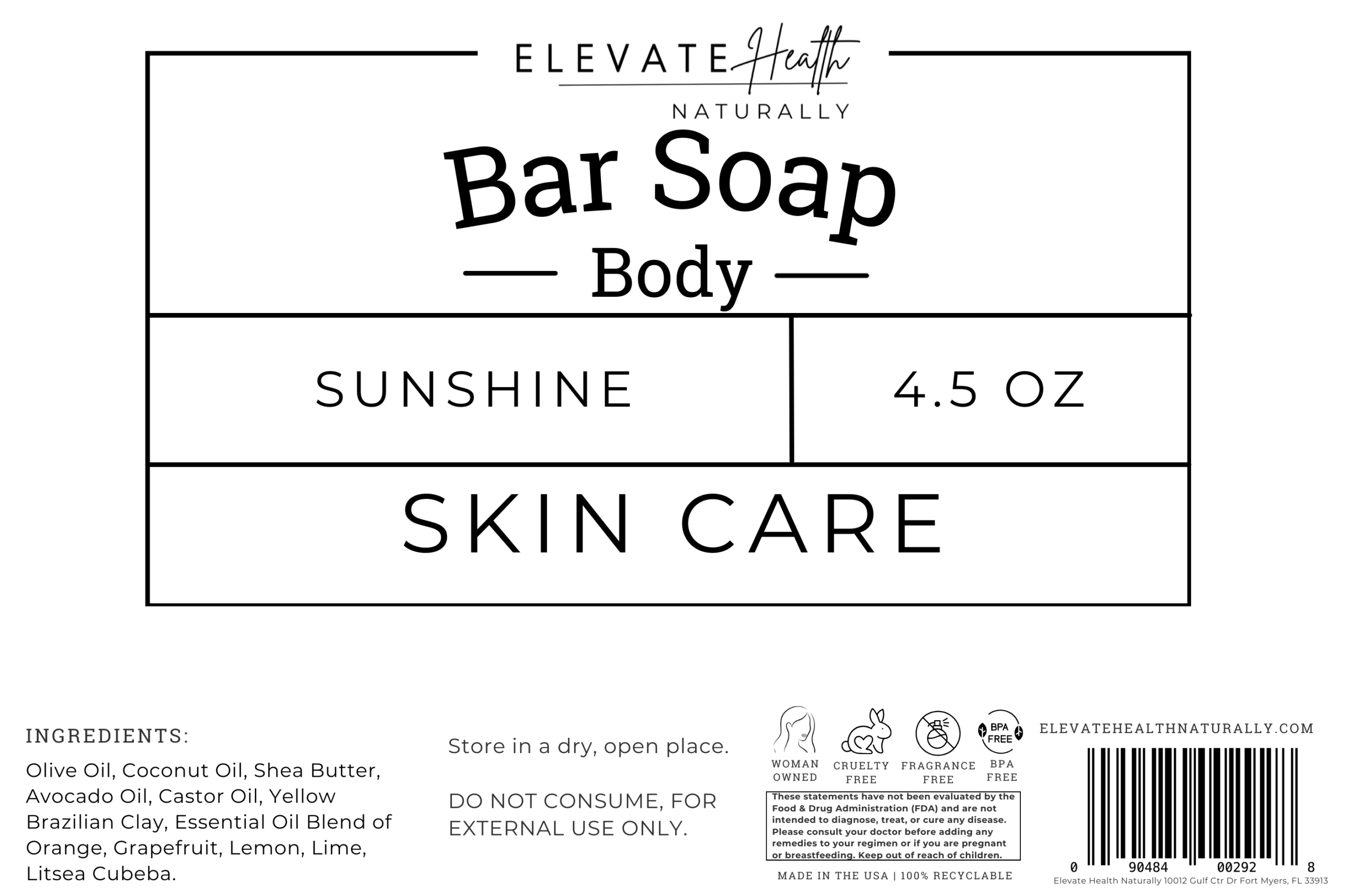 Bar Soap (Sunshine) product label