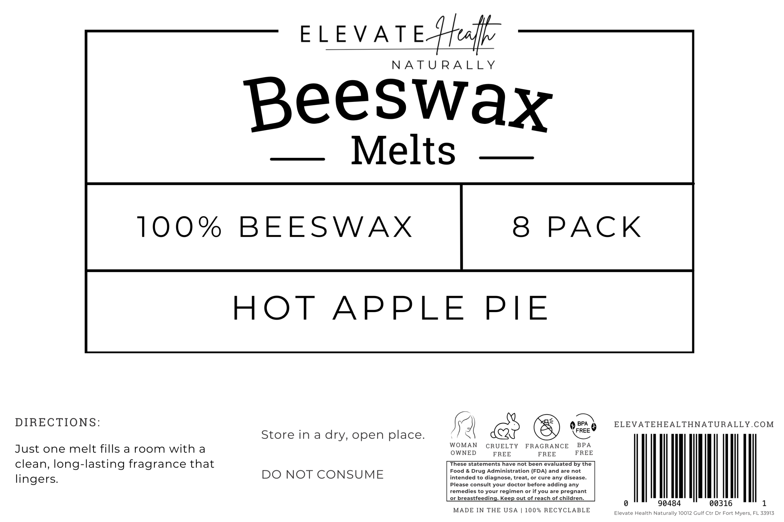 Beeswax Melts Hot Apple Pie product label
