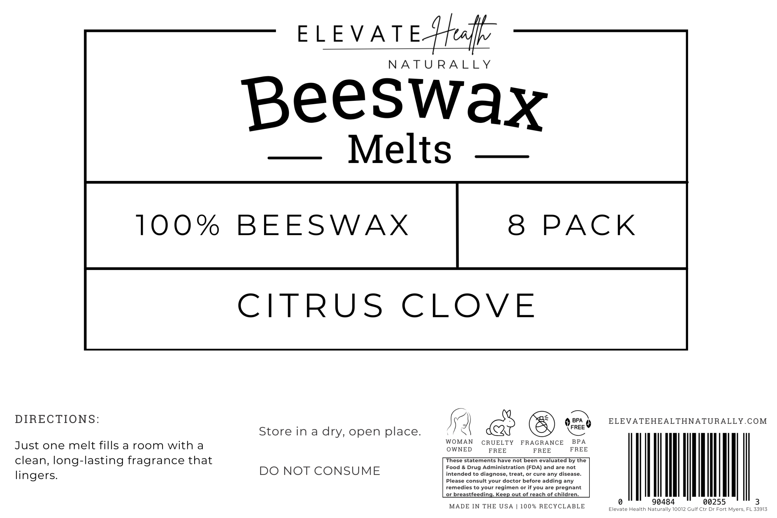 Citrus Clove Beeswax melts product label