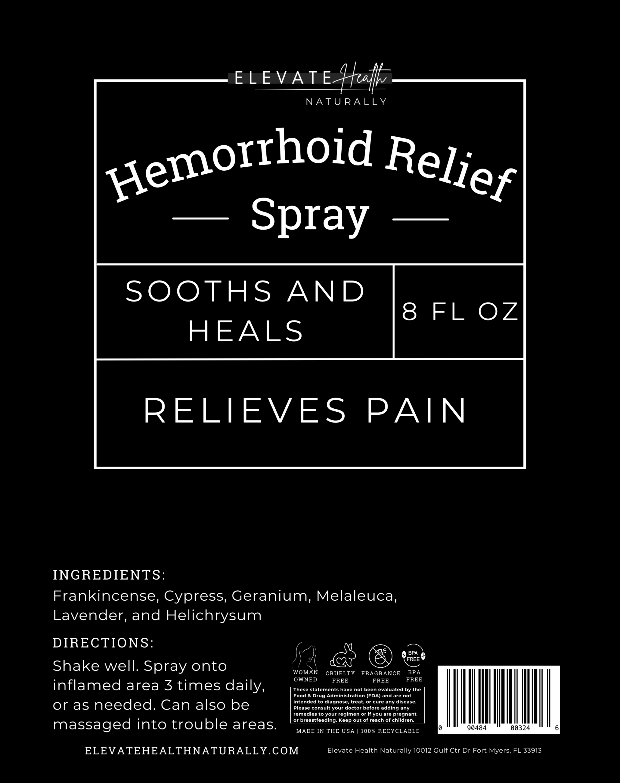 Hemorrhoid Relief Spray product label