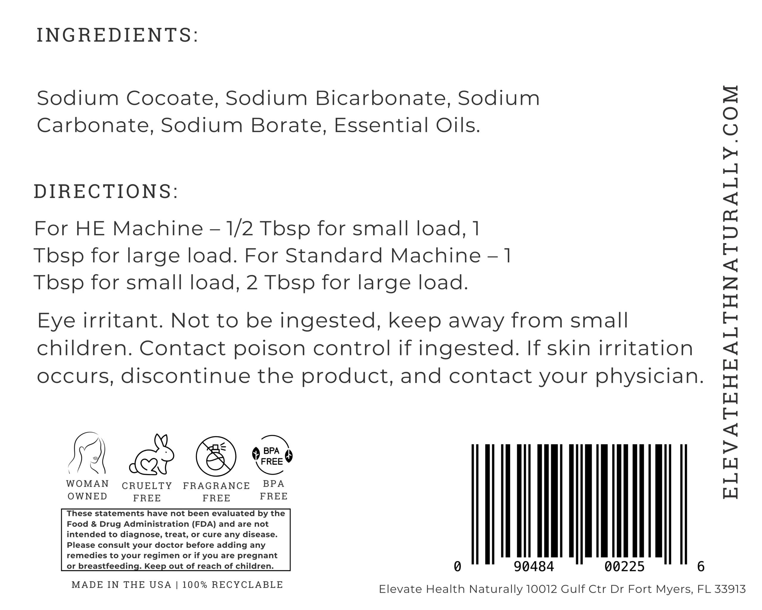 Laundry Detergent ingredient and direction label