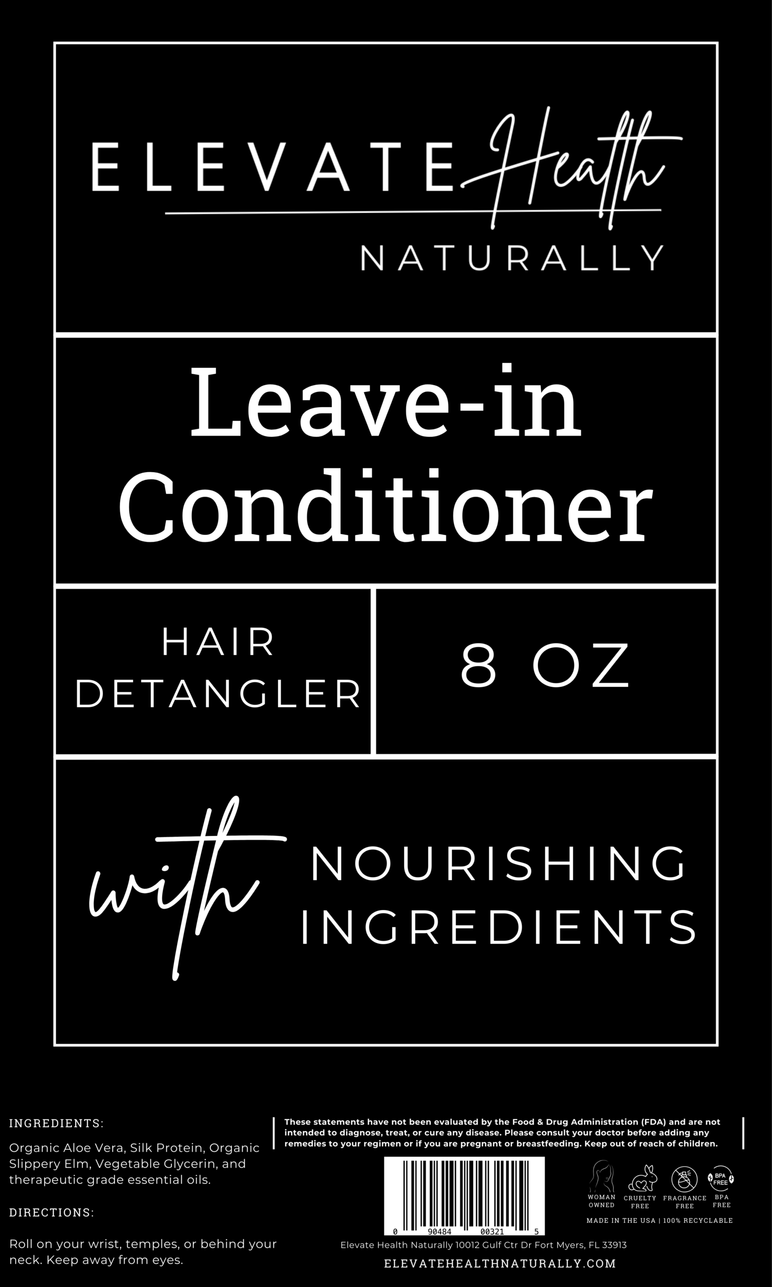 Leave-in Conditioner (Hair Detangler) product label