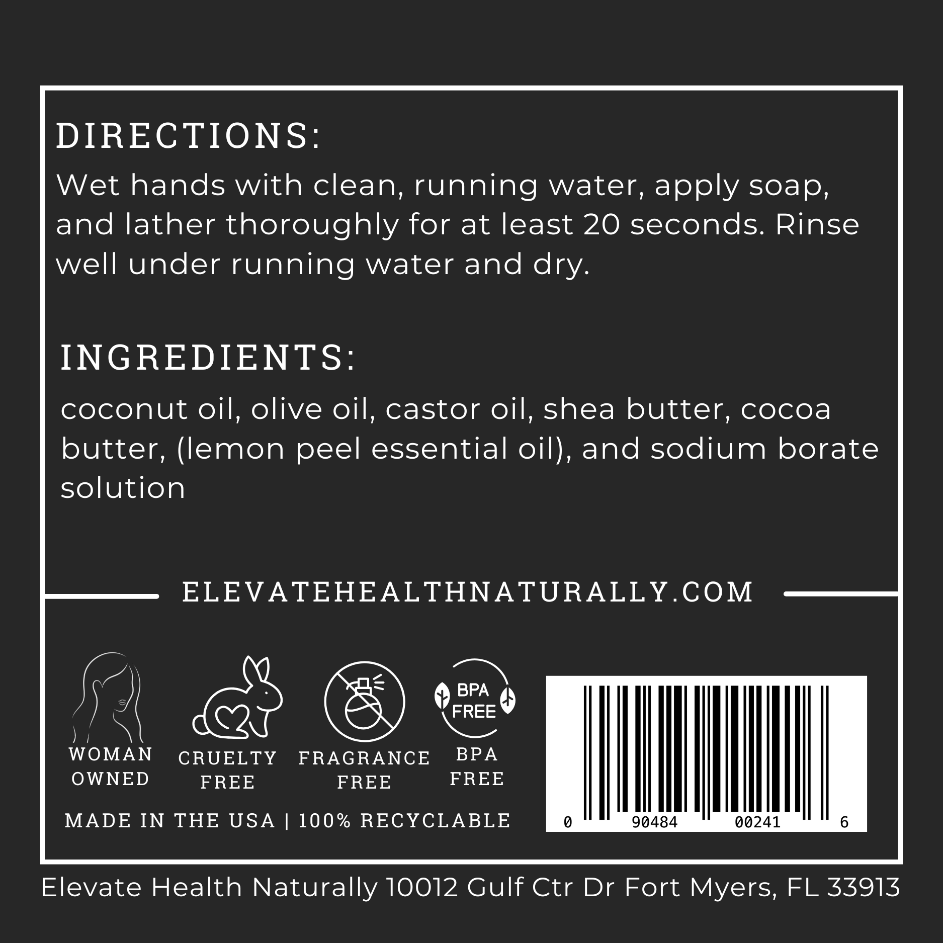 Lemon Foaming Hand Soap directions and ingredient label