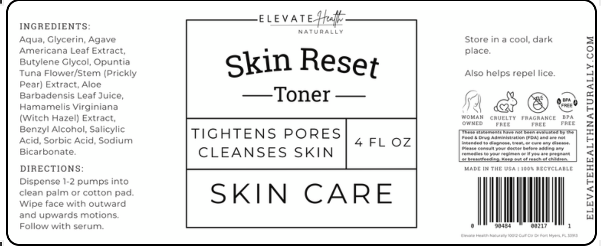 skin reset toner product label