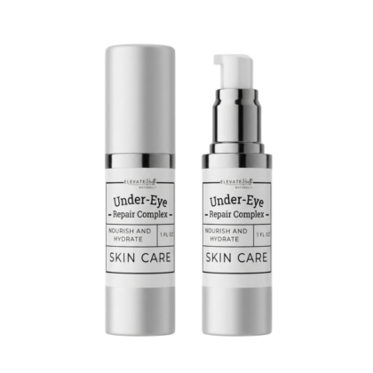 Under - Eye Repair Complex in a 1oz pump top container with cap on and cap off