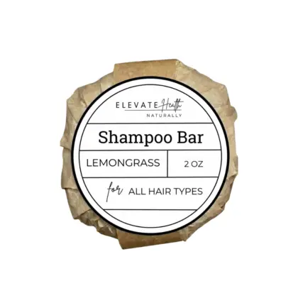 shampoo bar lemongrass in brown kraft paper wrap showing product label
