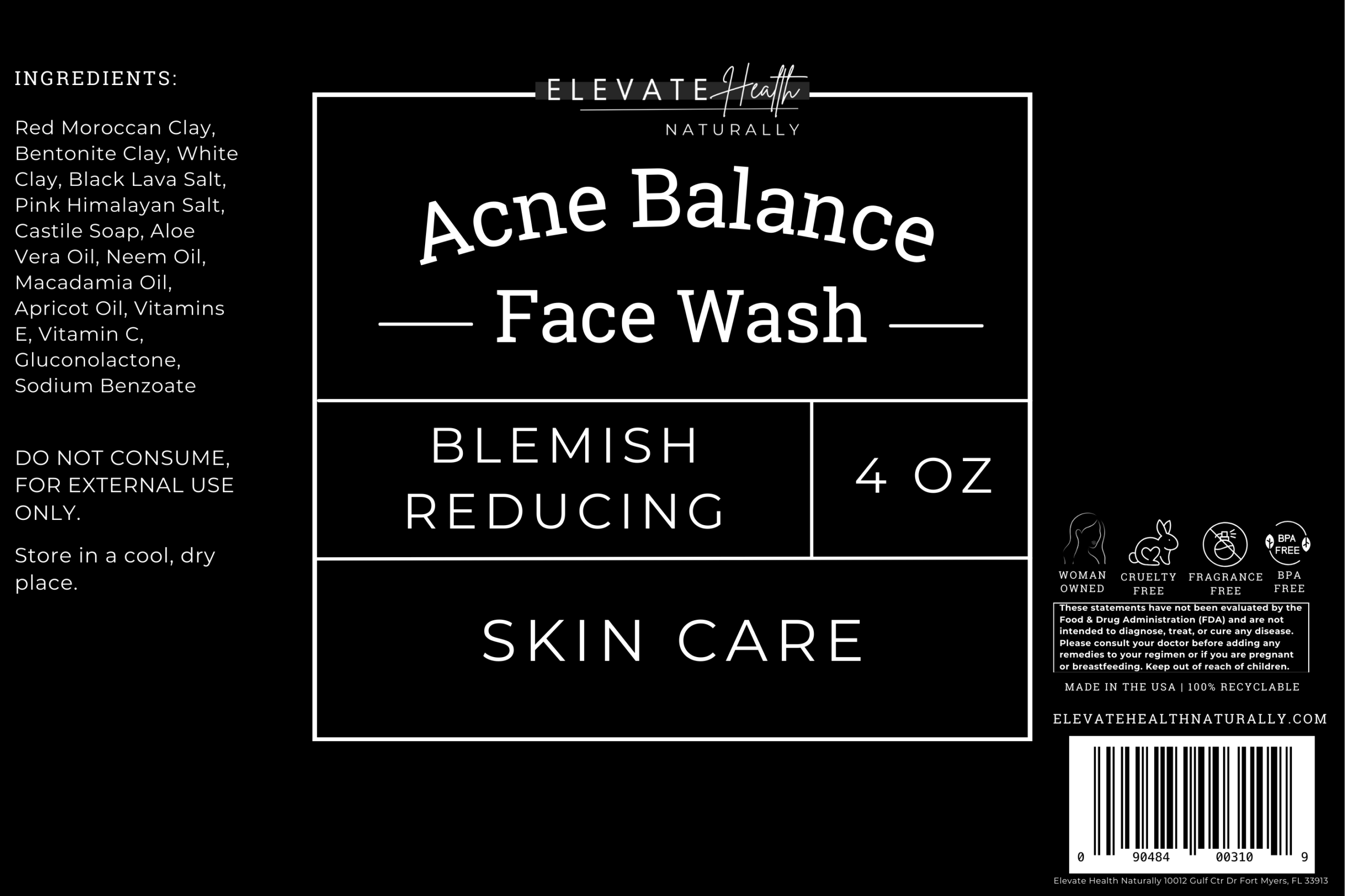Acne Balance Face Wash product label