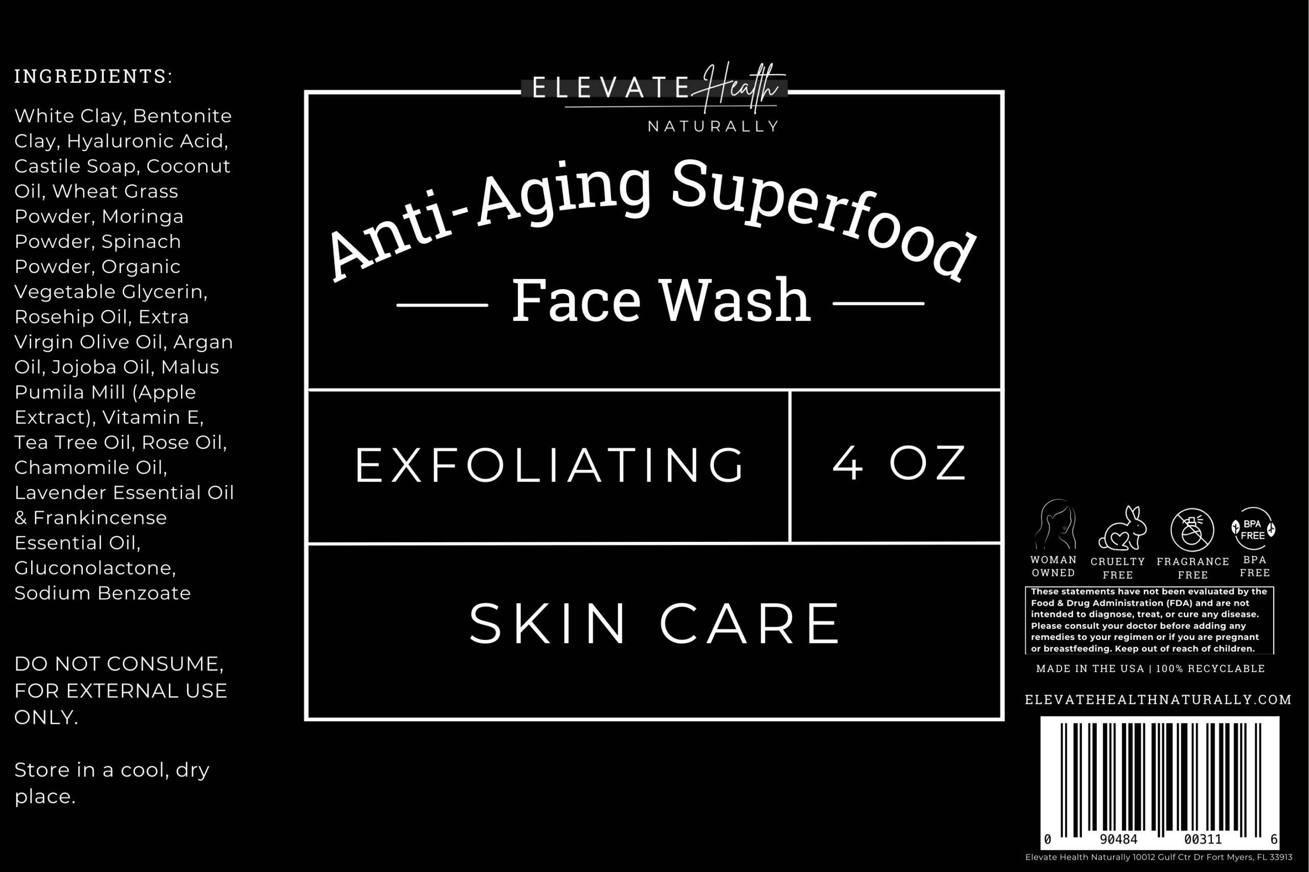 Anti-Aging Superfood Face Wash product label
