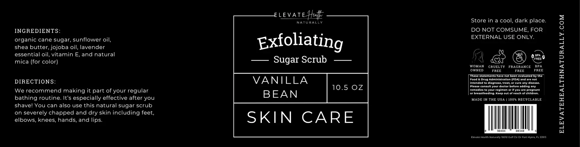 Exfoliating Sugar Scrub (Vanilla Bean) product label