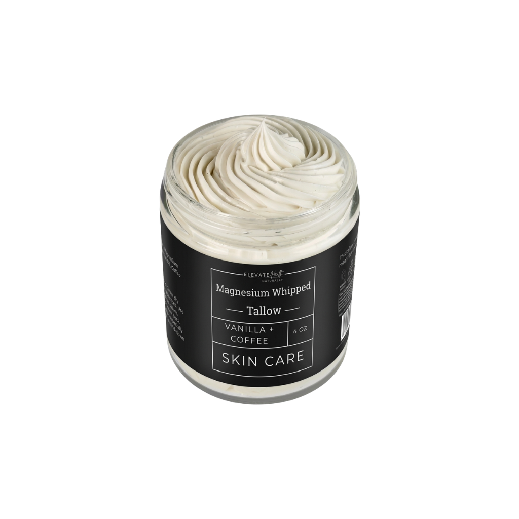 Magnesium Whipped Tallow with the lid off showing product consistency