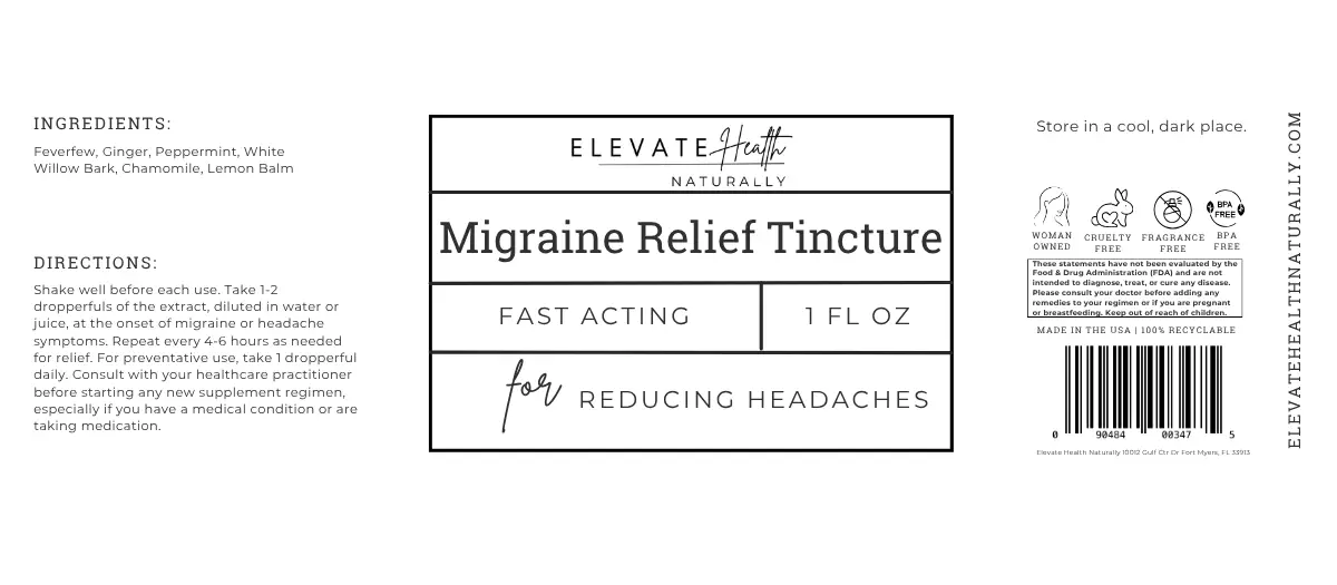 Migraine Relief Tincture product label