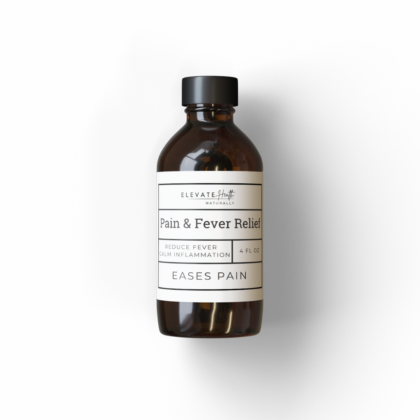 Pain & Fever Relief in a 4oz amber glass bottle showing product label