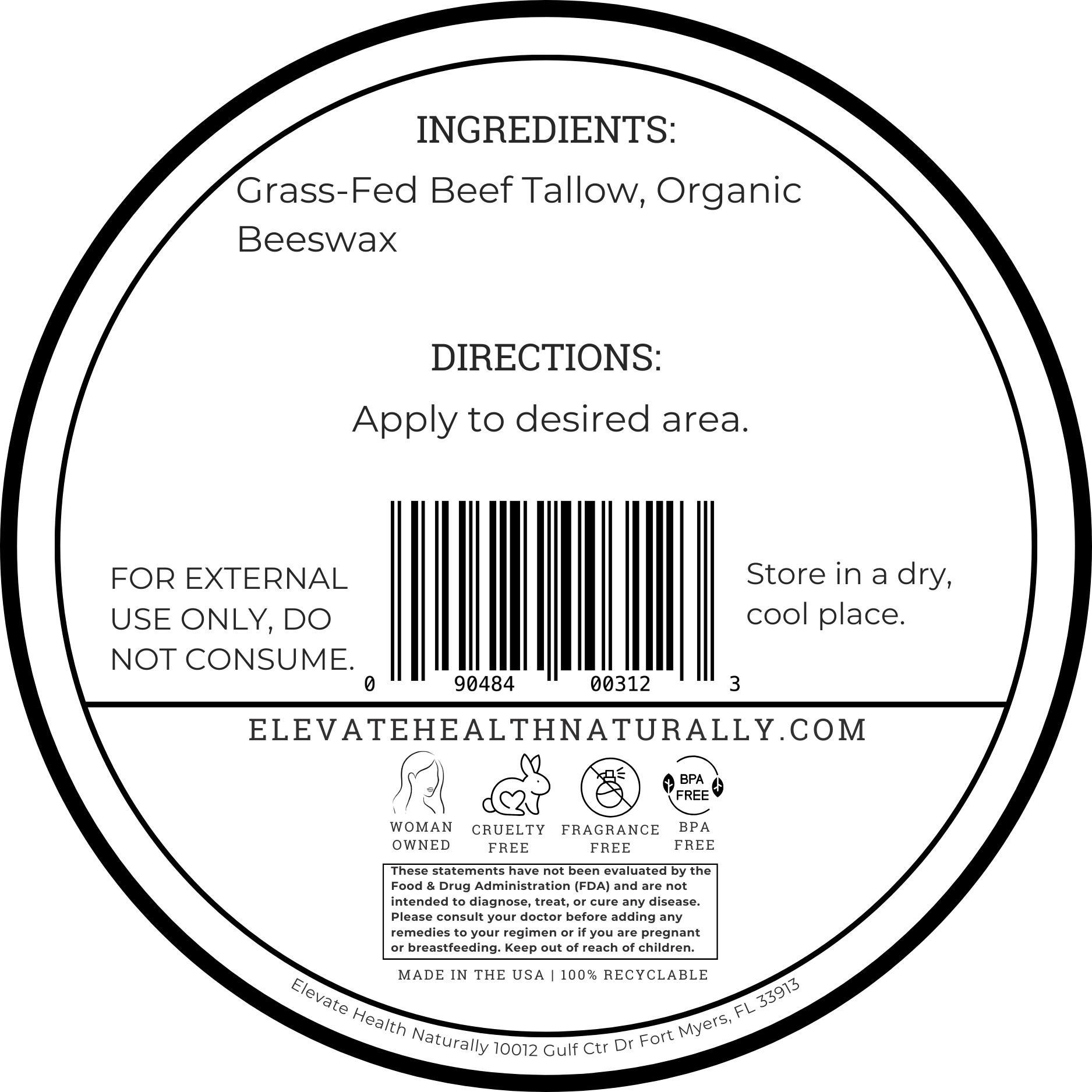 Pure Tallow Balm back product label