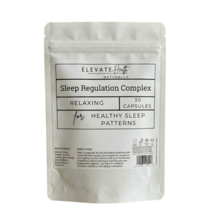 sleep regulation complex in a white kraft paper zipper pouch showing the product label