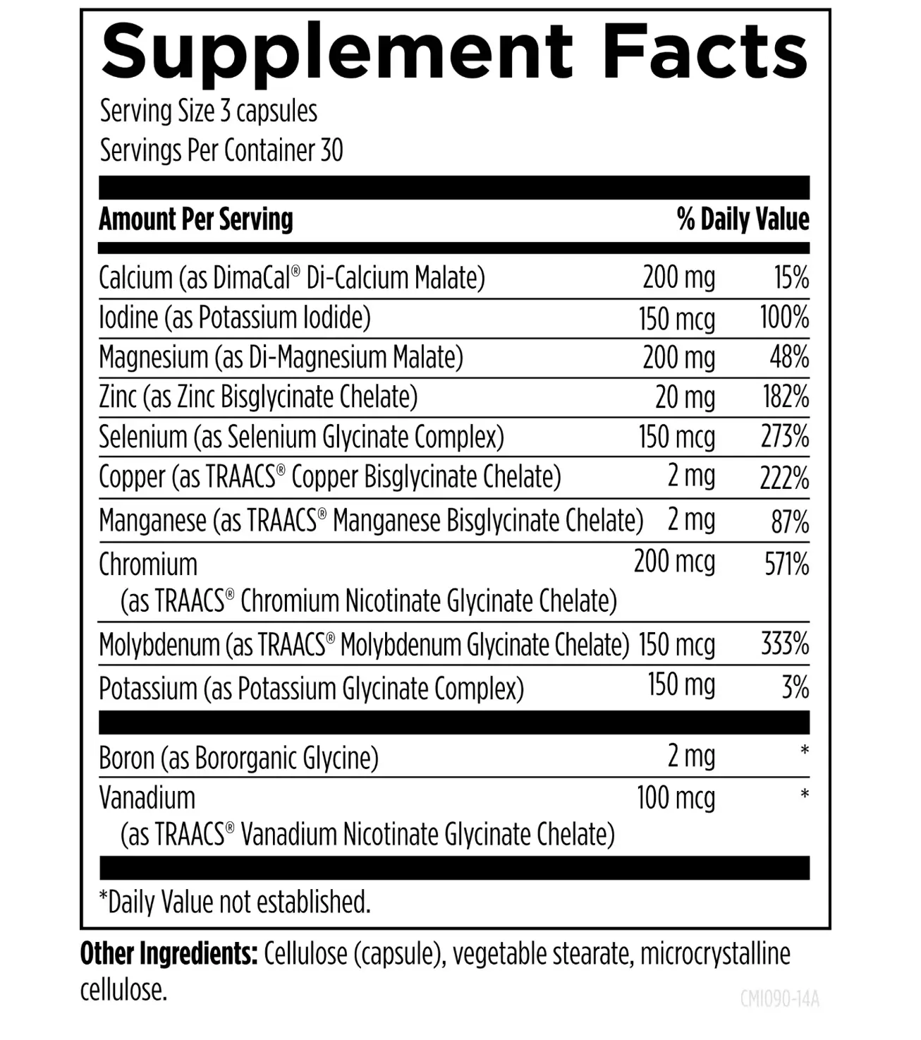 Complete mineral complex supplement facts label
