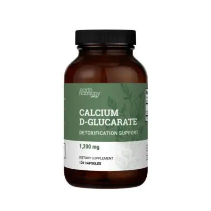 Calcium D-Glucarate in an amber glass bottle showing product label