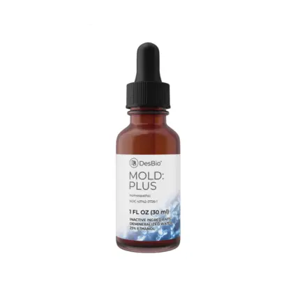 MOLDPLUS DesBio in a 1 oz. amber glass dropper bottle showing product label