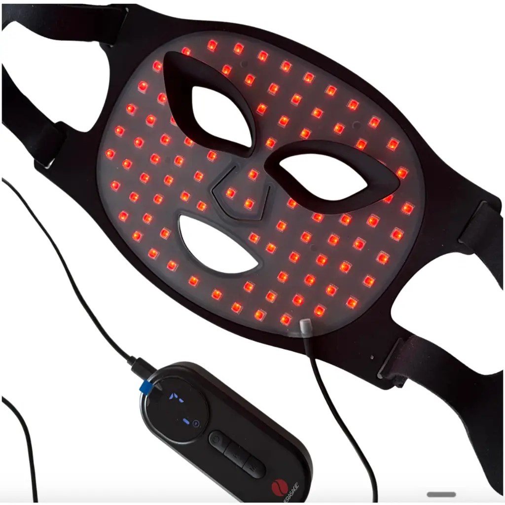 TheraGlow Mask2Go™ Red Light Therapy LED Face Mask showing mask and controller